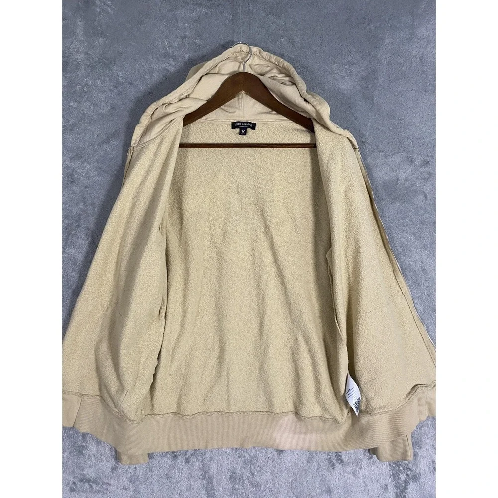 True Religion Hoodie‎ Mens Small Tan Over Lap Buddha Zip Up Fleece Streetwear
